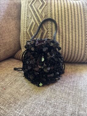 Y2K Black Sequin Drawstring Evening Bag